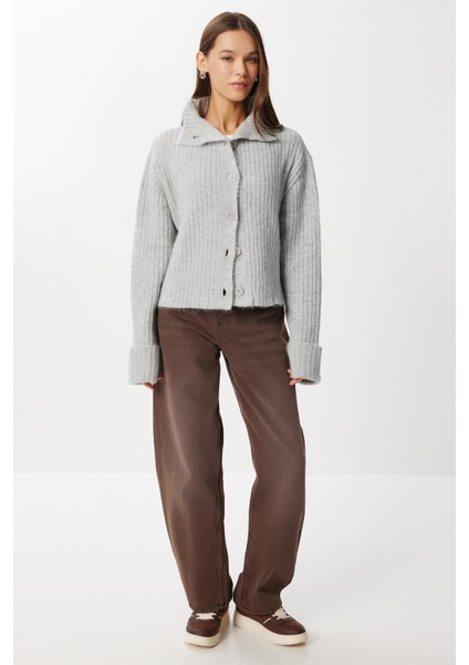 Yumuşak Dokulu Dik Yaka Triko Hırka LNF0026 Gri fiyatları