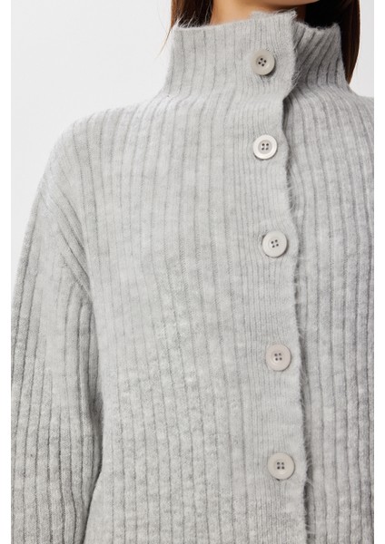 Yumuşak Dokulu Dik Yaka Triko Hırka LNF0026 Gri fırsatları