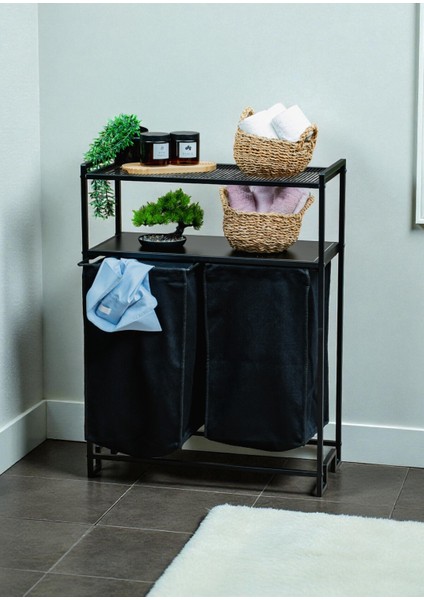 Dekoratif Kirli Sepetli Banyo Dolabı 2 Raflı 2 Bölmeli Çamaşır Sepeti Banyo Düzenleyici Organizer fiyatları