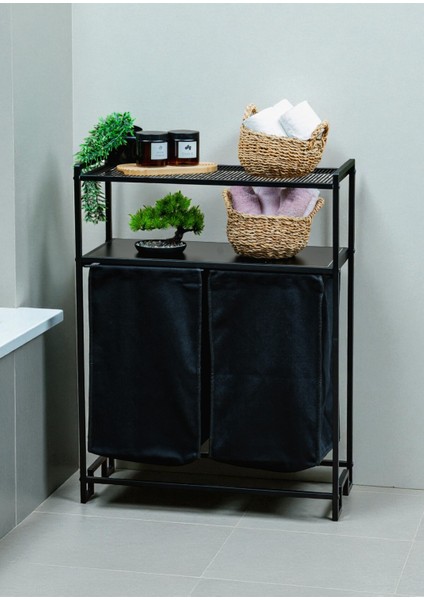 Dekoratif Kirli Sepetli Banyo Dolabı 2 Raflı 2 Bölmeli Çamaşır Sepeti Banyo Düzenleyici Organizer modelleri