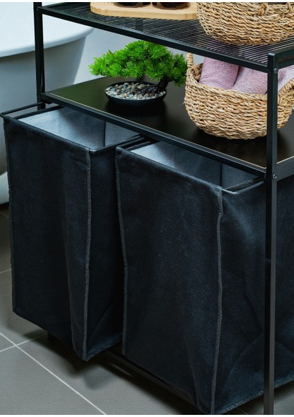 Dekoratif Kirli Sepetli Banyo Dolabı 2 Raflı 2 Bölmeli Çamaşır Sepeti Banyo Düzenleyici Organizer fırsatları