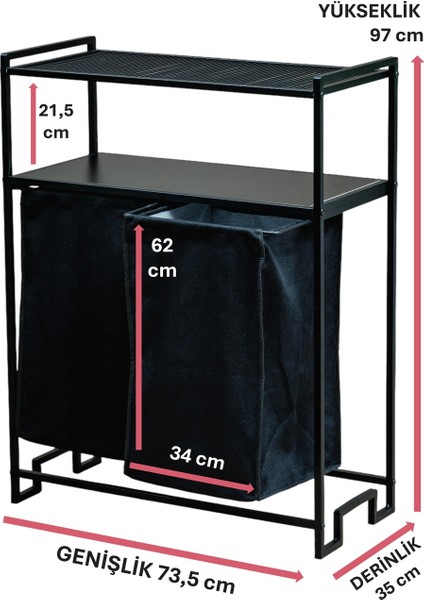 Dekoratif Kirli Sepetli Banyo Dolabı 2 Raflı 2 Bölmeli Çamaşır Sepeti Banyo Düzenleyici Organizer indirimleri