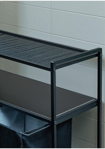 Dekoratif Kirli Sepetli Banyo Dolabı 2 Raflı 2 Bölmeli Çamaşır Sepeti Banyo Düzenleyici Organizer