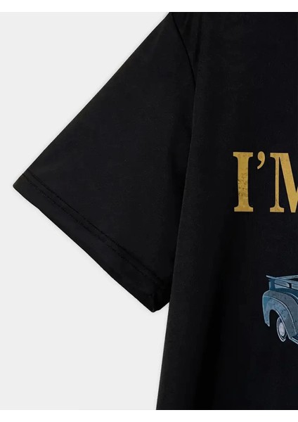 Baskılı Oversize Bisiklet Yaka T-Shirt - Siyah fiyatları