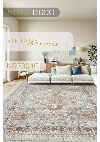 Vintage Koleksiyonu Eskitme Otantik Desenli Makinede Yıkanabilir Halı