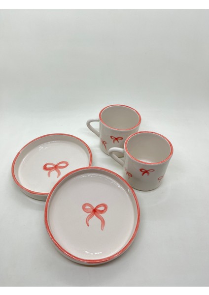 El Yapımı Seramik Fiyonk Desenli 2'li Türk Kahvesi Fincan Takımı fırsatları