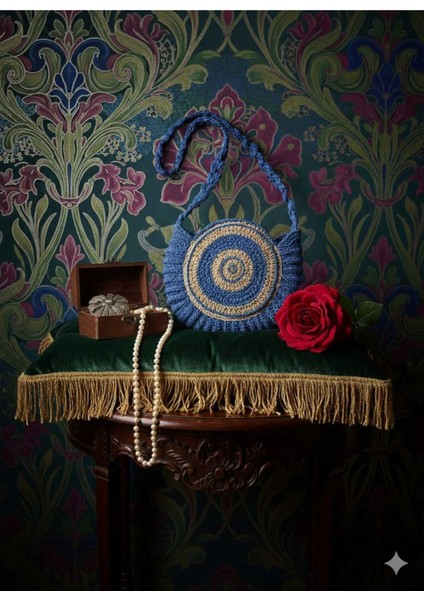 Nazar Desen Kağıt Ip Tığ Işi El Örgüsü Çanta