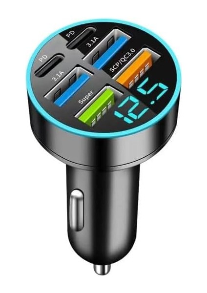 Dijital Ekran Araç Şarj Cihazı 4 Usb, 3.1A, Qc9.0, 55W, Hızlı Şarj, Pd,