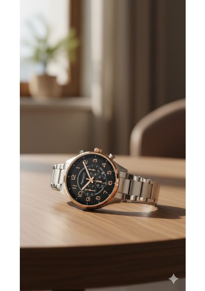 Erkek Kol Saati Altın ve Gümüş Renk, Siyah Kadran - Şık Metal Kordon, 2 Yıl Garantili fiyatları