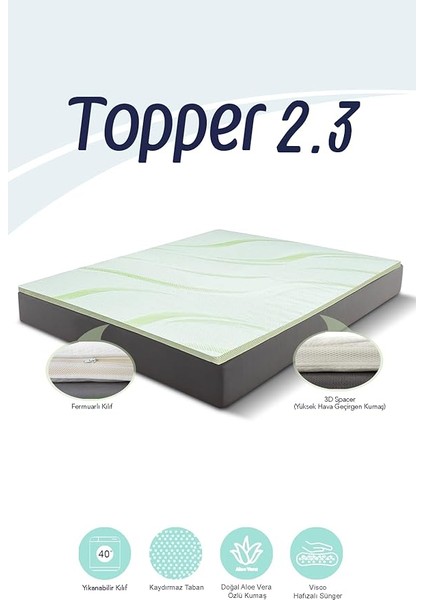 Ay Yatak - Topper 2.3 - Visco Aloe Vera Yatak Pedi - Yıkanabilir Kılıf -%100 Kaydırmaz Alt Yüzey - 5 cm (120X200) fiyatları