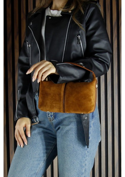 Taba Hakiki Dana Süet Fermuarlı Askılı Iç Cepli Orta Boy Günlük Omuz Çantası indirimleri