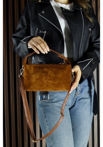 Taba Hakiki Dana Süet Fermuarlı Askılı Iç Cepli Orta Boy Günlük Omuz Çantası