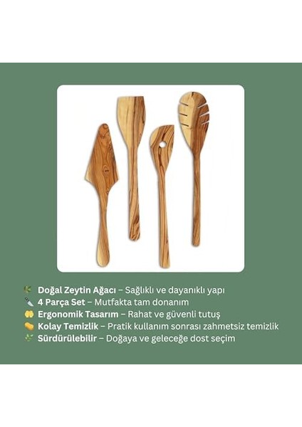 Zeytin Ağacı Mutfak Gereçleri Seti – 4 Parça | El Yapımı, Çevre Dostu, Çizilmez Ahşap Pişirme Aletleri | Spatula Seti (4'lü Set) fiyatları