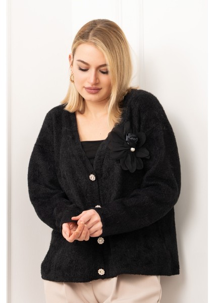 Flora Rose Gül Detaylı Sakal Yün Hırka 25301