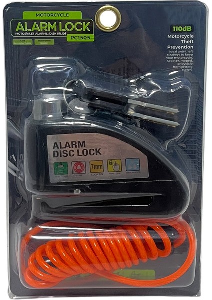 PC1505 Alarmlı Motosiklet, Bisiklet, Scooter, Bebek Arabası Disk Kilidi