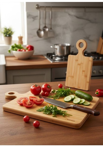 2'li Bambu Kesme Tahtası Seti Asılabilir | Doğrama & Sunum Panosu | 16X26 / 22X32 cm