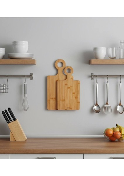 2'li Bambu Kesme Tahtası Seti Asılabilir | Doğrama & Sunum Panosu | 16X26 / 22X32 cm modelleri