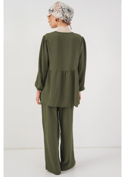 Kadın Önü Bağcıklı Tunik Pantolon Ikili Takım 6744 - Haki modelleri