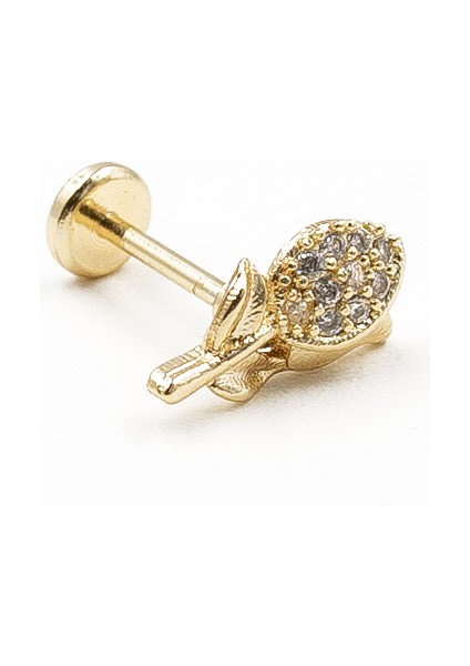 Minimal Gül Detaylı Zirkon Tragus Piercing – Gold | Hipoalerjenik, Uzun Kullanım