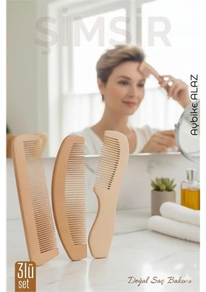 3 lü Doğal Şimşir Ahşap Tarak Seti– 16 cm, Anti-statik, Kepek Karşıtı ve El Yapımı