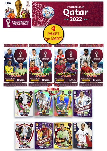 Dünya Kupası Panini Fıfa 2022 Adrenalyn Xl Qatar World Cup Trading Kartı (4 Paket 32 Kart)
