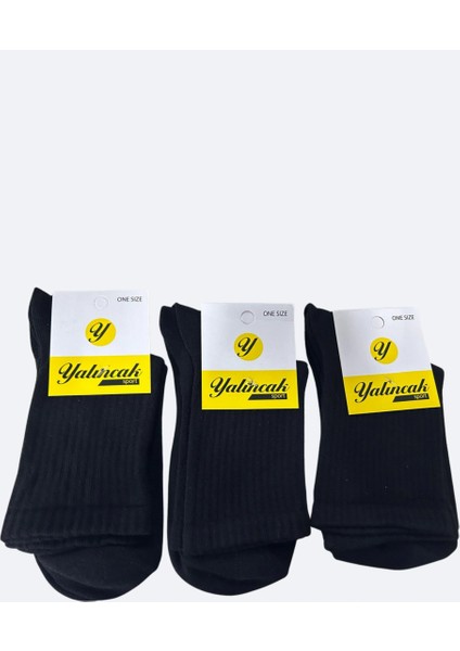 Yalıncak Yarım Konç Kolej Çorap Siyah Renk 3 Adet Desensiz Model