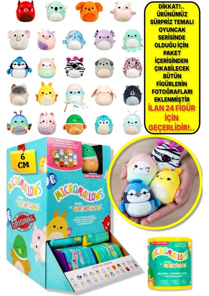 Micromallows Squishmallows Sürpriz Mini Yumuşak Peluş Oyuncak Figür - 6 cm - 24 Adet Tam Set