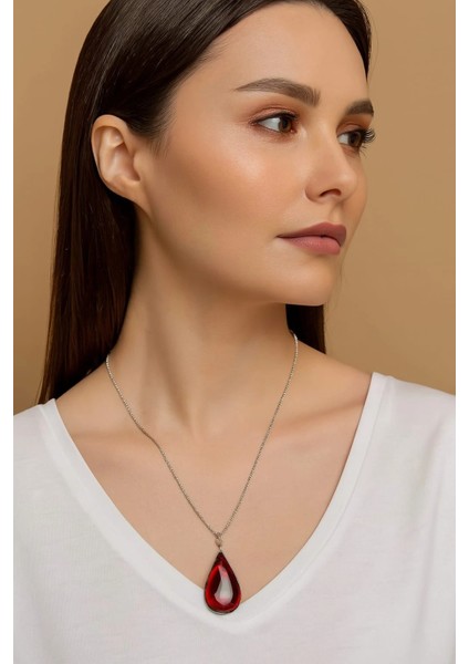 Hürrem Sultan Ateş Kehribarı 925 Ayar Gümüş Zincir Kadın Kolye