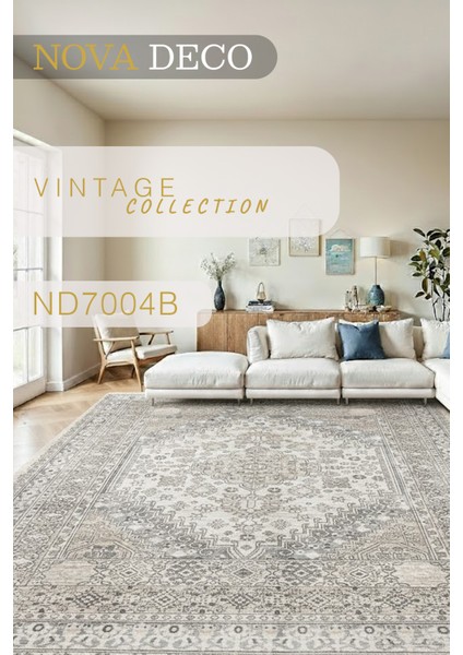 Vintage Koleksiyonu Eskitme Otantik Desenli Makinede Yıkanabilir Halı