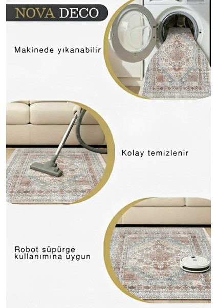 Vintage Koleksiyonu Eskitme Otantik Desenli Makinede Yıkanabilir Halı