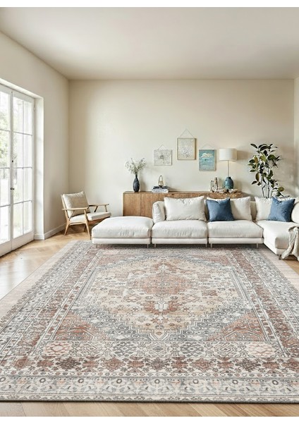 Vintage Koleksiyonu Eskitme Otantik Desenli Makinede Yıkanabilir Halı