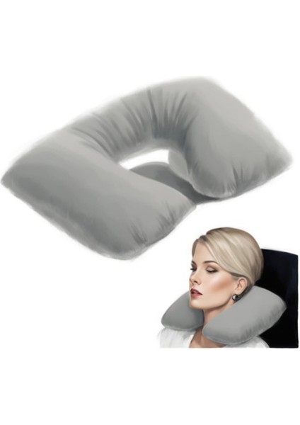 Şişme Seyahat Yastığı Boyun Destekli Taşınabilir ve Ergonomik Tasarım Uçak Araba ve Yolculuklar Için Ideal (Gri) fiyatları