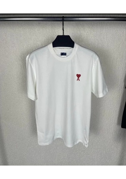 Unisex Bisiklet Yaka Baskılı Oversize T-Shirt - Beyaz modelleri