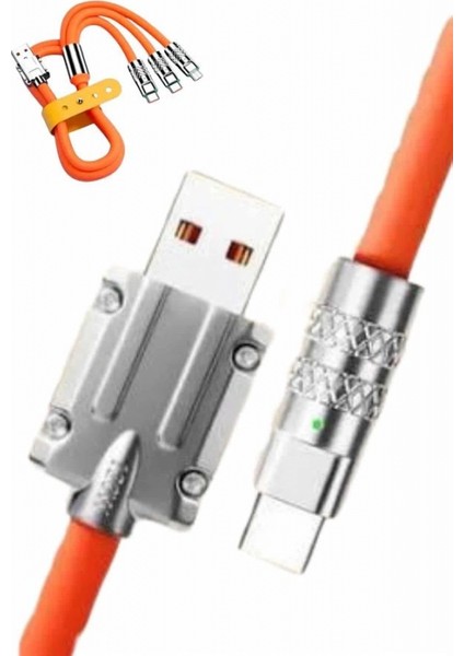 120W Silikon Metal Uçlu LED Işıklı 3 In1 Şarj Kablosu 1.2m indirimleri