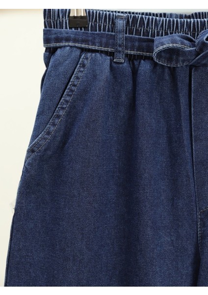Bol Paça Beli Lastikli Kuşaklı Kot Pantolon -Indigo modelleri