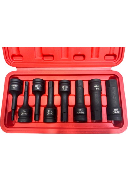 1/2'' Havalı Uzun Allen Uçlu Lokma Takımı 8 Parça (5-19MM)