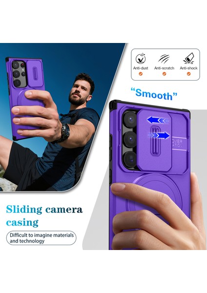 Samsung Galaxy S24 Ultra Için Manyetik Kılıf, Kayar Kamera Korumalı Çift Katmanlı Darbeye Dayanıklı Telefon Kılıfı, Ayarlanabilir Stand, Mor (Yurt Dışından) fırsatları