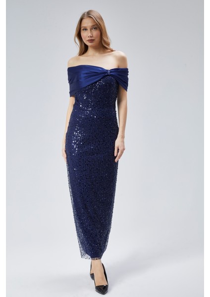 Kadın Abiye ve Mezuniyet Elbise Yaka Detaylı Kalem Abiye Elbise