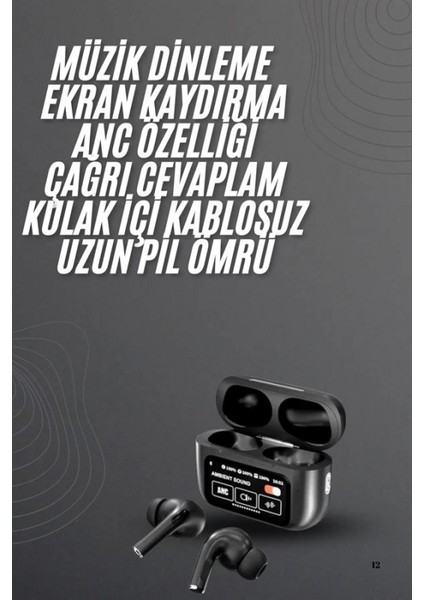 Kulak Içi Bluetooth Kulaklık Ekranlı Müzik Dinleme Çağrı Cevaplama Siyah