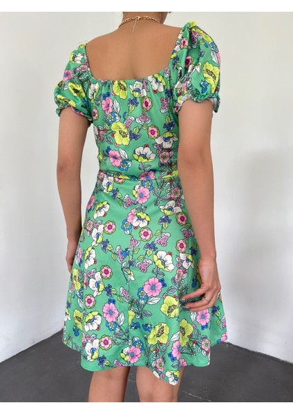 Yakası Lastikli Bağcık Detaylı Mini Elbise -A.yeşil fiyatları