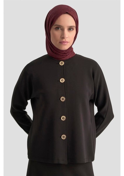 Düğme Detaylı Örme Takım 25KD1805 Siyah modelleri