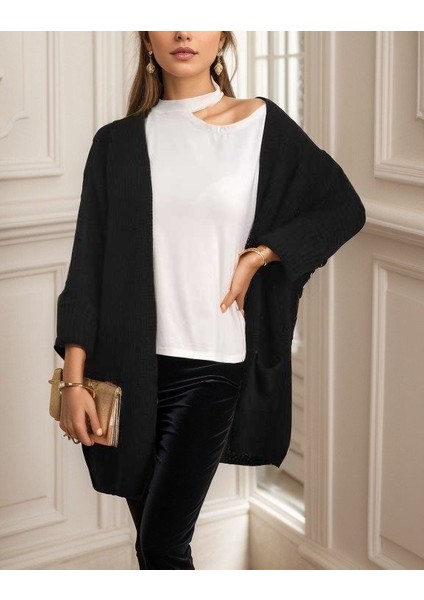 Kadın Oversize Kalıp Cep Detay Salaş Triko Hırka