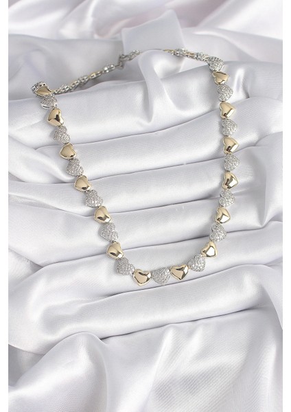 Pirinç Mix Renk Zirkon Taşlı Kalp Model Vıp Exclusive Seri Kadın Kolye fiyatları