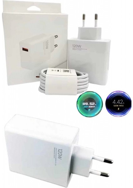 120 Watt Turbo Hızlı Şarj Aleti Seti Hızlı Şarj Adaptörü Beyaz