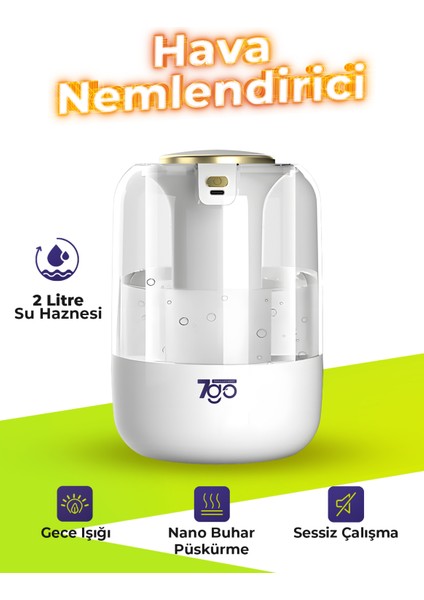 7g-Uhd1 Ultrasonik Çift Çıkışlı Hava Nemlendirici | 2l Su Kapasiteli, Usb-C, LED Işıklı, Sessiz Nano Buhar Teknolojisi
