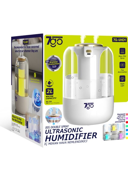 7g-Uhd1 Ultrasonik Çift Çıkışlı Hava Nemlendirici | 2l Su Kapasiteli, Usb-C, LED Işıklı, Sessiz Nano Buhar Teknolojisi modelleri