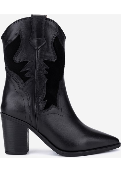 Kadın Hakiki Deri Siyah Western Bot 1072 7193 Bn Bot SK25-26 Sıyah