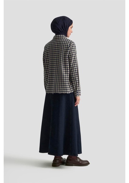 Çiçek Nakışlı Ekose Tunik 25KM1026 Lacivert fırsatları