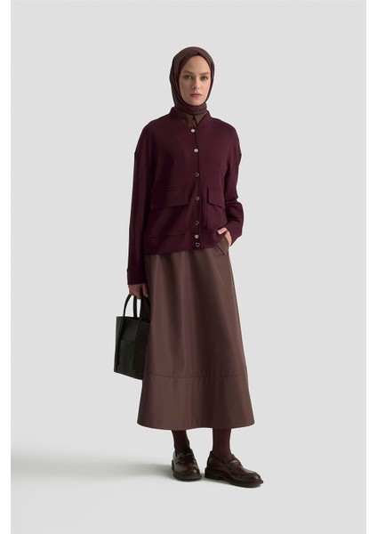 Zımbalı Örme Ceket 25KD4032 Mürdüm fiyatları