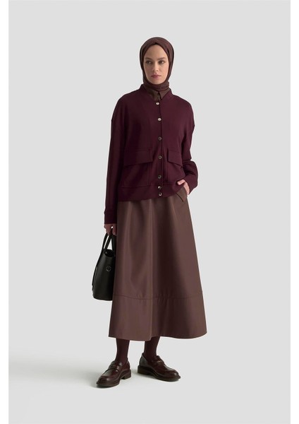 Zımbalı Örme Ceket 25KD4032 Mürdüm modelleri